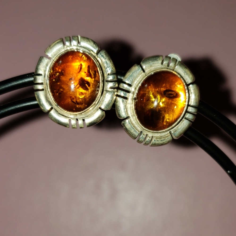 Sterling clip earrings vintage amber accents